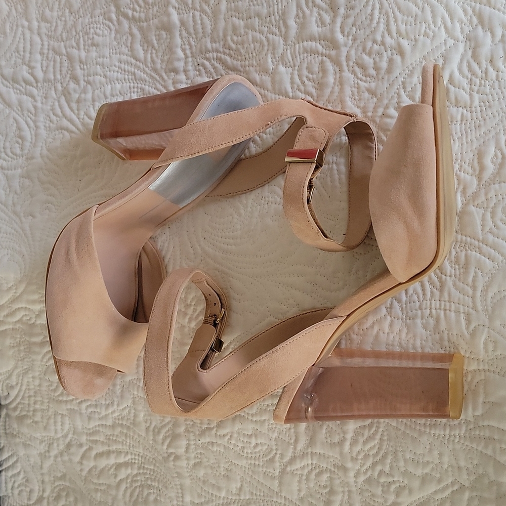 Spring Blush Suede  4" Acetate Heal Sandal.
